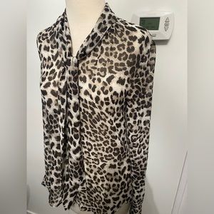JOE FRESH Animal Print Button Down Top With Tie-Neck Detail - Size S